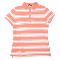 TOMMY HILFIGER Womens Coral & White Stripe Short Sleeve Polo Shirt L Casual