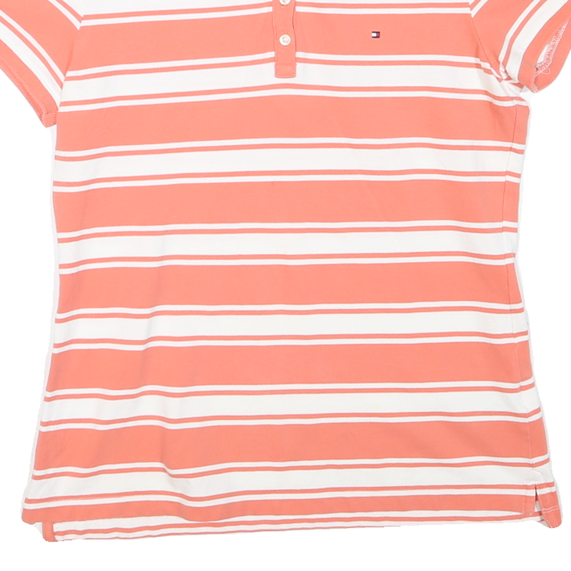 TOMMY HILFIGER Womens Coral & White Stripe Short Sleeve Polo Shirt L Casual