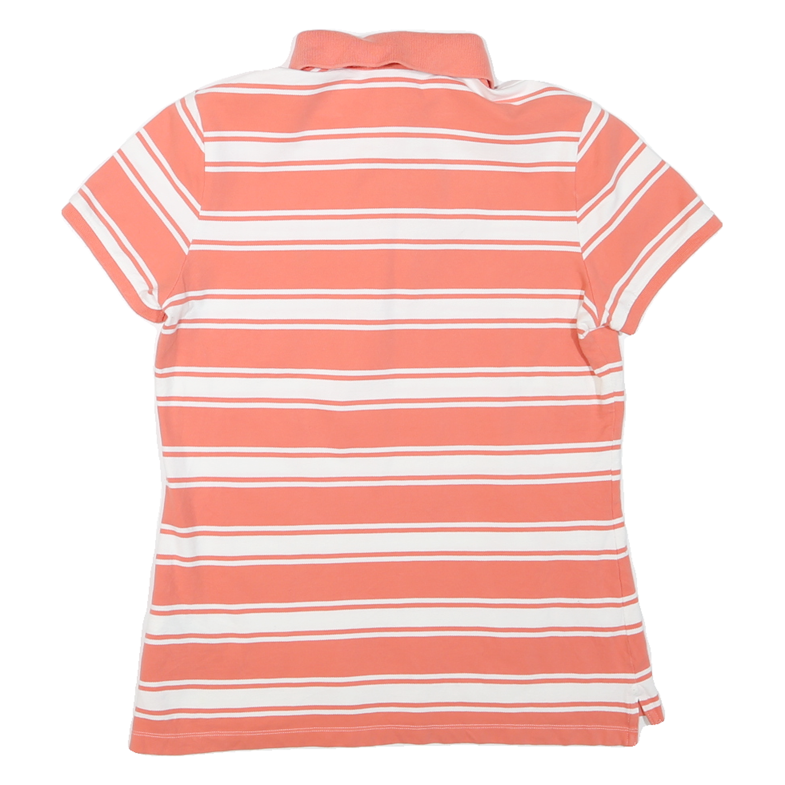 TOMMY HILFIGER Womens Coral & White Stripe Short Sleeve Polo Shirt L Casual