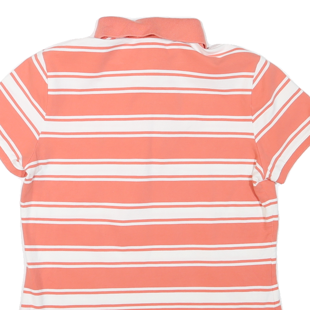 TOMMY HILFIGER Womens Coral & White Stripe Short Sleeve Polo Shirt L Casual