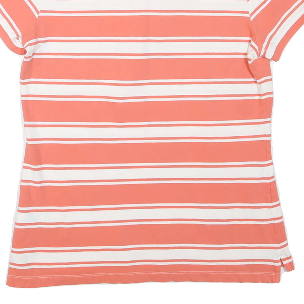 TOMMY HILFIGER Womens Coral & White Stripe Short Sleeve Polo Shirt L Casual