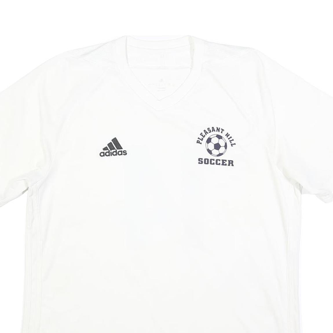 ADIDAS Mens White Pleasant Hill Soccer Graphic T-Shirt L Short Sleeve V-Neck