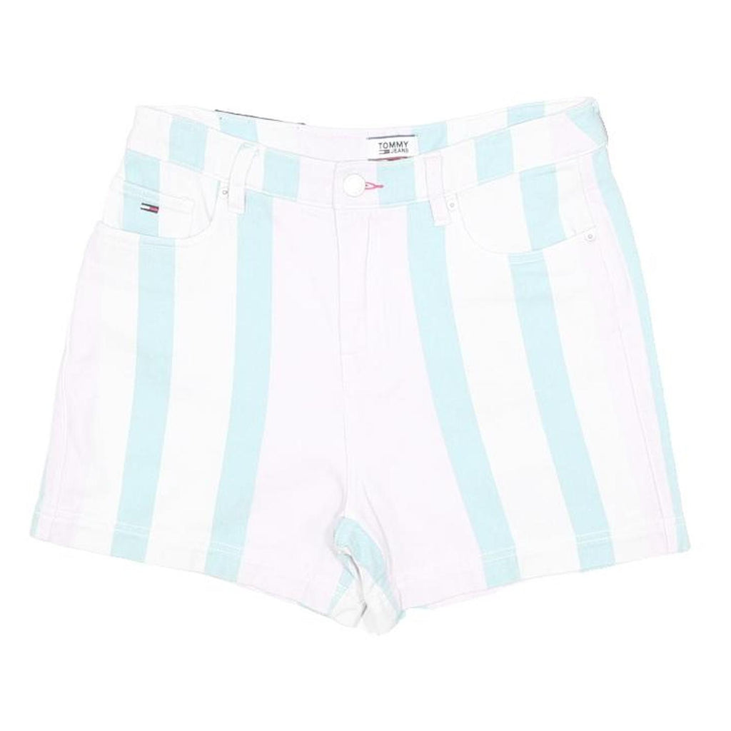 TOMMY JEANS Womens Shorts White & Blue Striped Casual M W30 Denim Summer