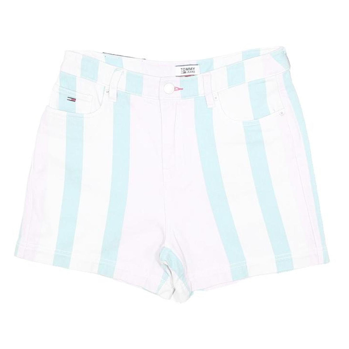 TOMMY JEANS Womens Shorts White & Blue Striped Casual M W30 Denim Summer