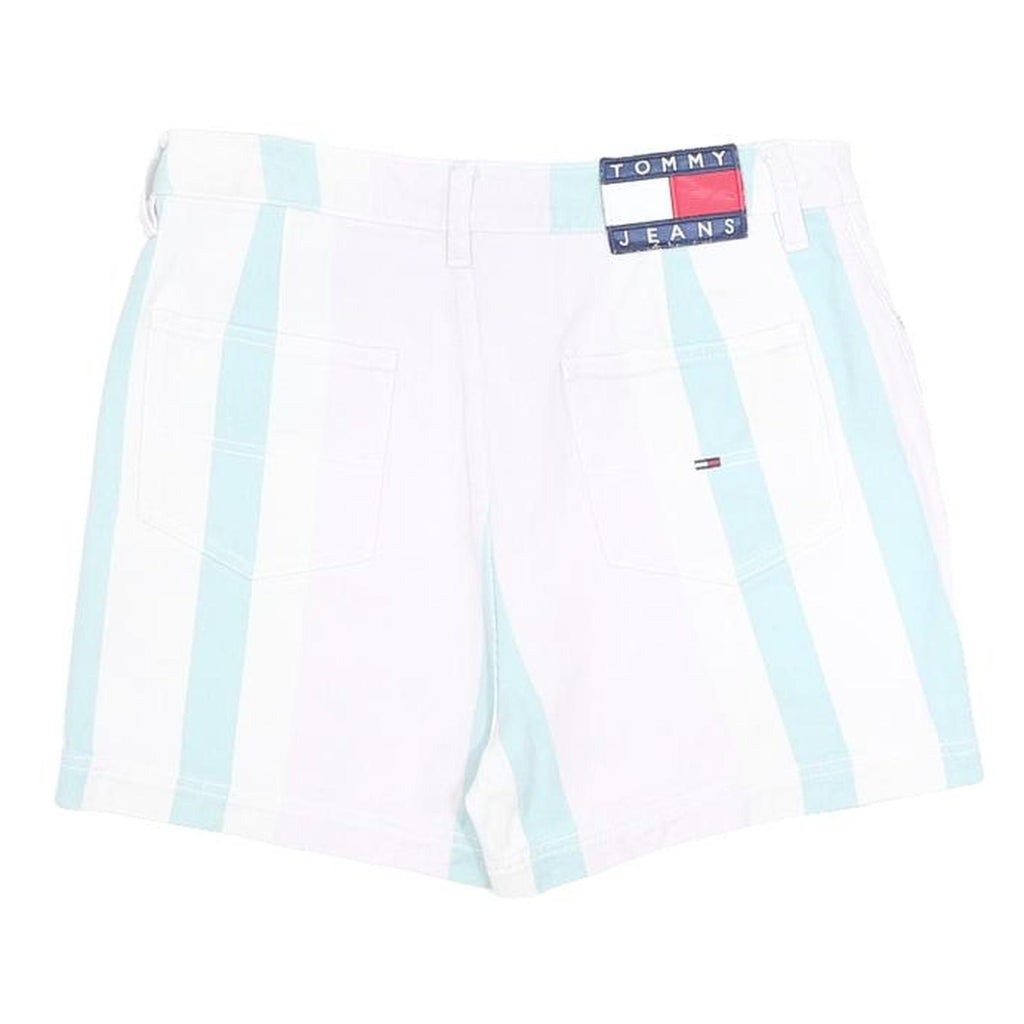 TOMMY JEANS Womens Shorts White & Blue Striped Casual M W30 Denim Summer