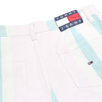 TOMMY JEANS Womens Shorts White & Blue Striped Casual M W30 Denim Summer