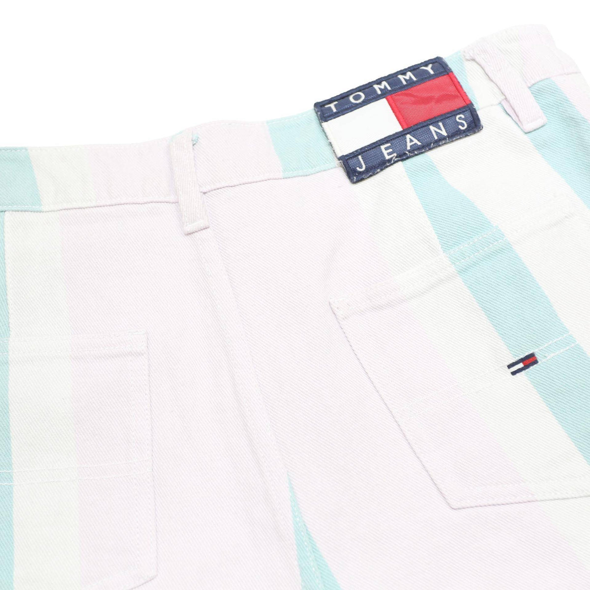 TOMMY JEANS Womens Shorts White & Blue Striped Casual M W30 Denim Summer