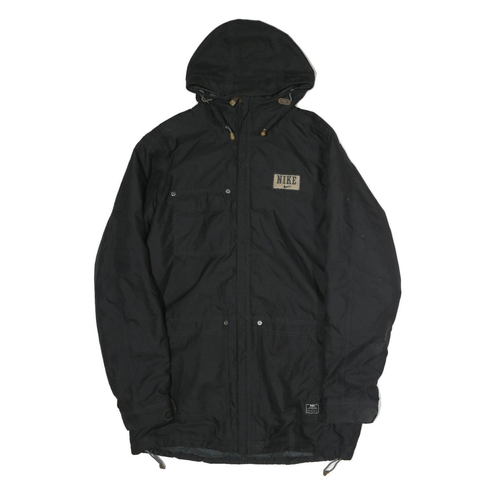 NIKE Mens Black Outdoor Jacket L Polyester Zip Hooded Plain Casual Sportswear