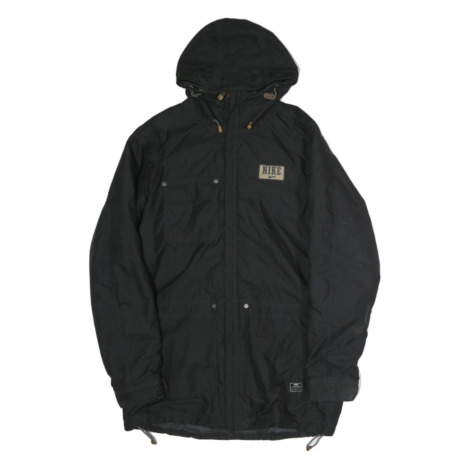 NIKE Mens Black Outdoor Jacket L Polyester Zip Hooded Plain Casual Sportswear