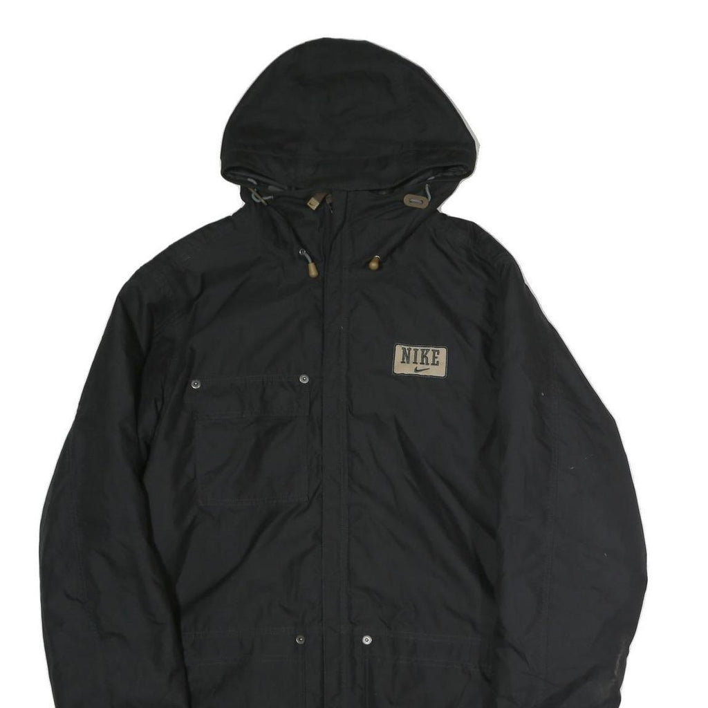 NIKE Mens Black Outdoor Jacket L Polyester Zip Hooded Plain Casual Sportswear
