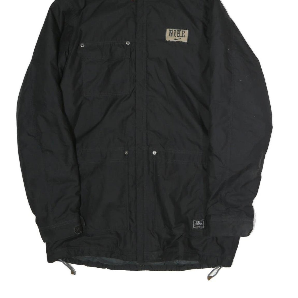 NIKE Mens Black Outdoor Jacket L Polyester Zip Hooded Plain Casual Sportswear