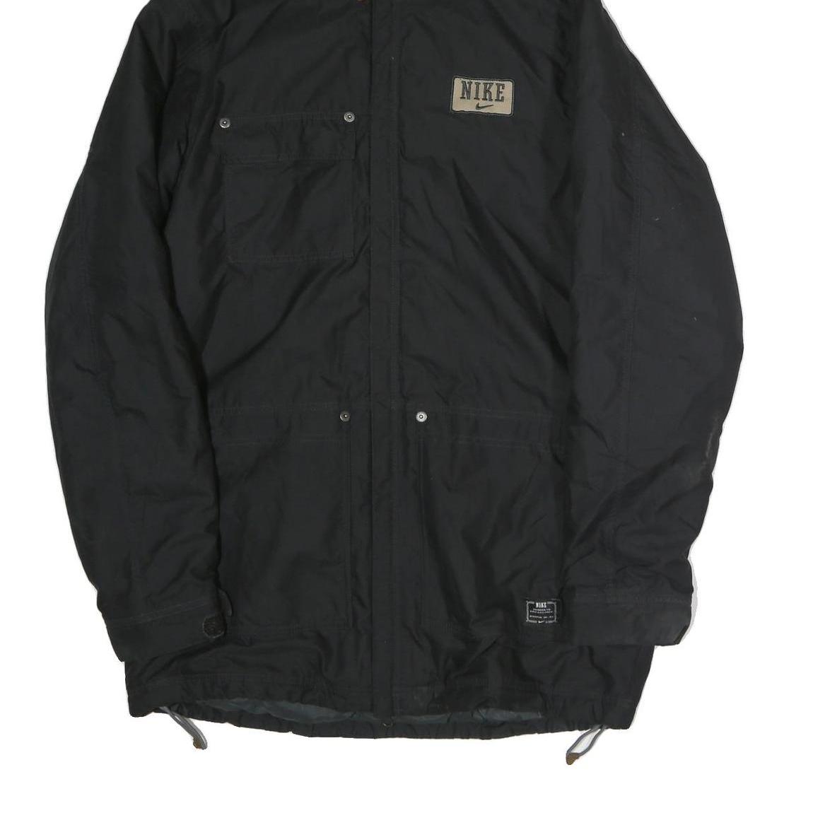 NIKE Mens Black Outdoor Jacket L Polyester Zip Hooded Plain Casual Sportswear