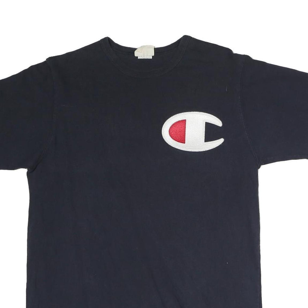 CHAMPION Mens Black Graphic T-Shirt L Short Sleeve Crew Neck Cotton Casual