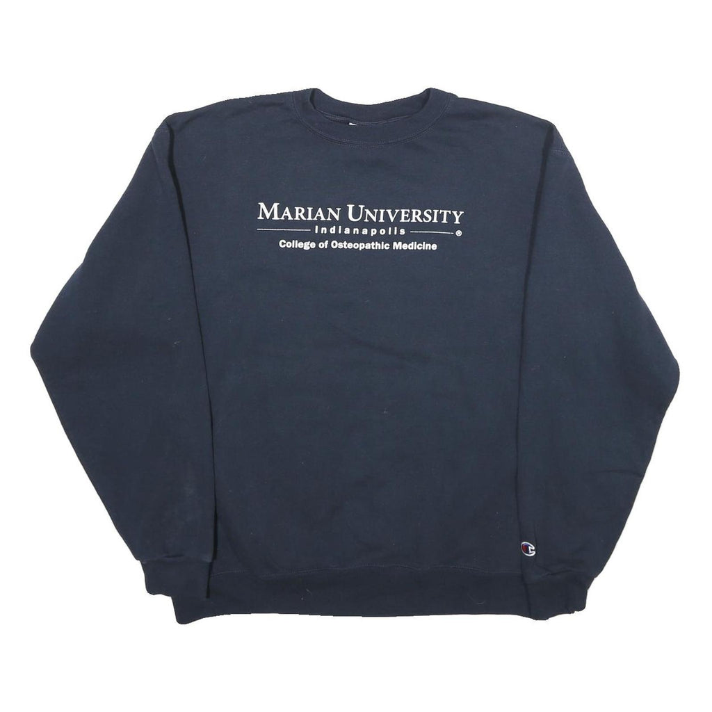 CHAMPION Mens Navy Marian University College Sweatshirt L Cotton Blend Crew Neck