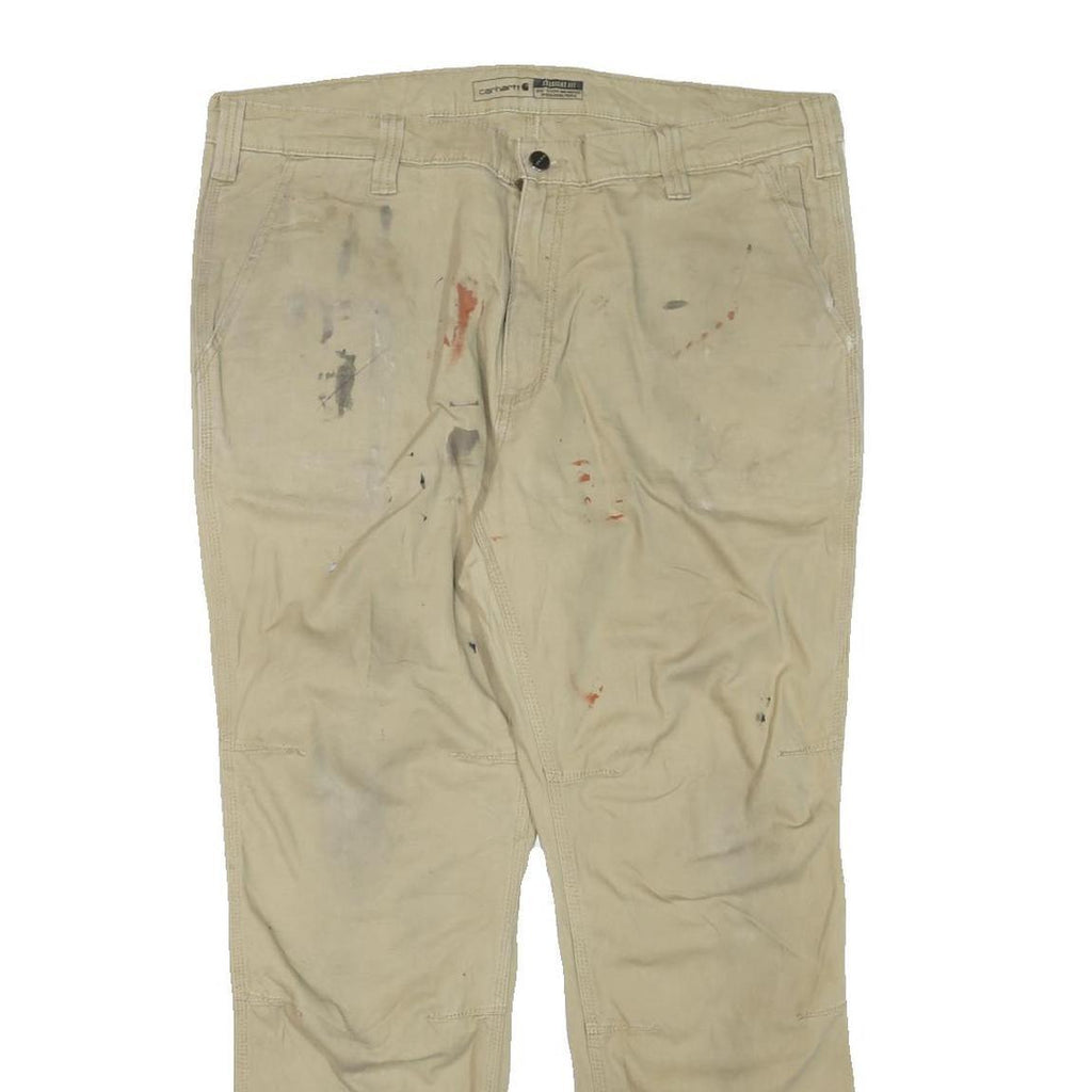 CARHARTT Mens Beige Regular Fit Work Trousers W40 L30 Cotton Blend Zip Closure