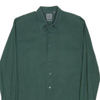 CALVIN KLEIN Mens Green Plain Shirt S Cotton Blend Long Sleeve Button Collar