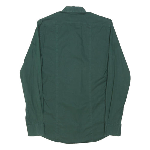 CALVIN KLEIN Mens Green Plain Shirt S Cotton Blend Long Sleeve Button Collar