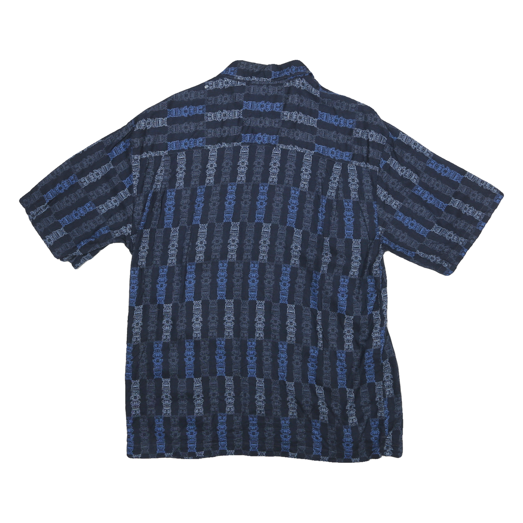 PURITAN Mens Navy Blue Patterned Rayon Shirt M Casual Button Up