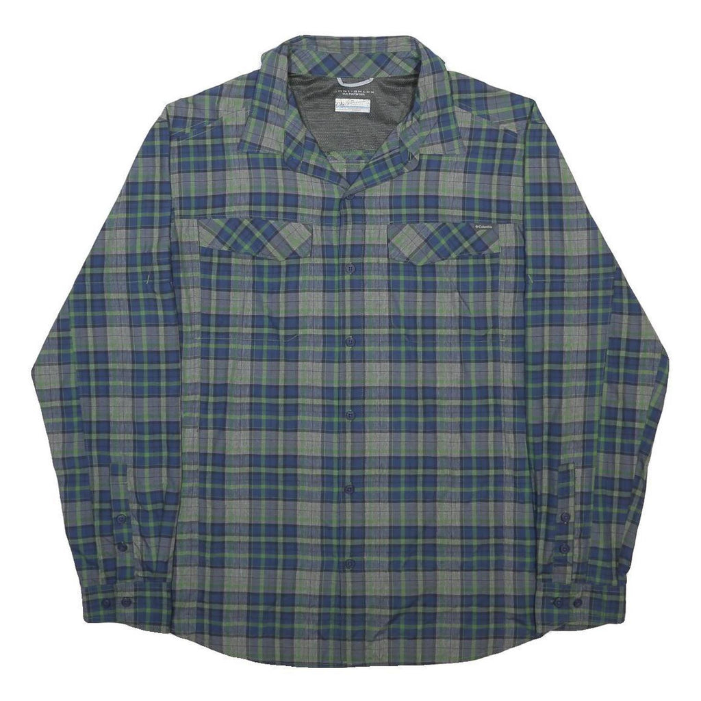 COLUMBIA Mens Blue Green Plaid Shirt XL Outdoor Hiking Breathable Polyester