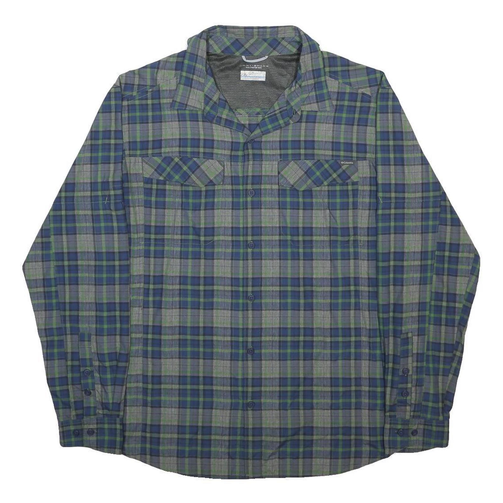 COLUMBIA Mens Blue Green Plaid Shirt XL Outdoor Hiking Breathable Polyester