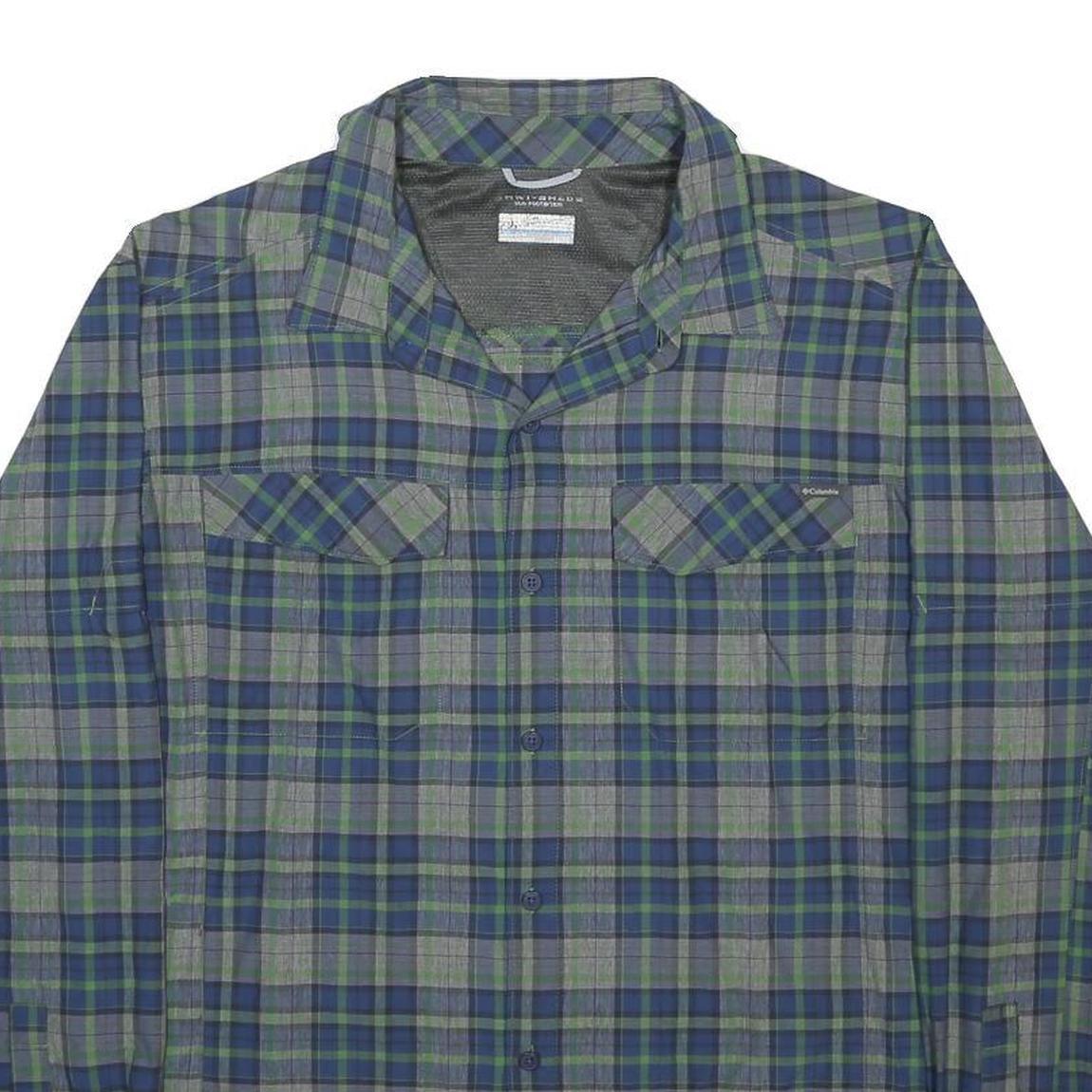 COLUMBIA Mens Blue Green Plaid Shirt XL Outdoor Hiking Breathable Polyester