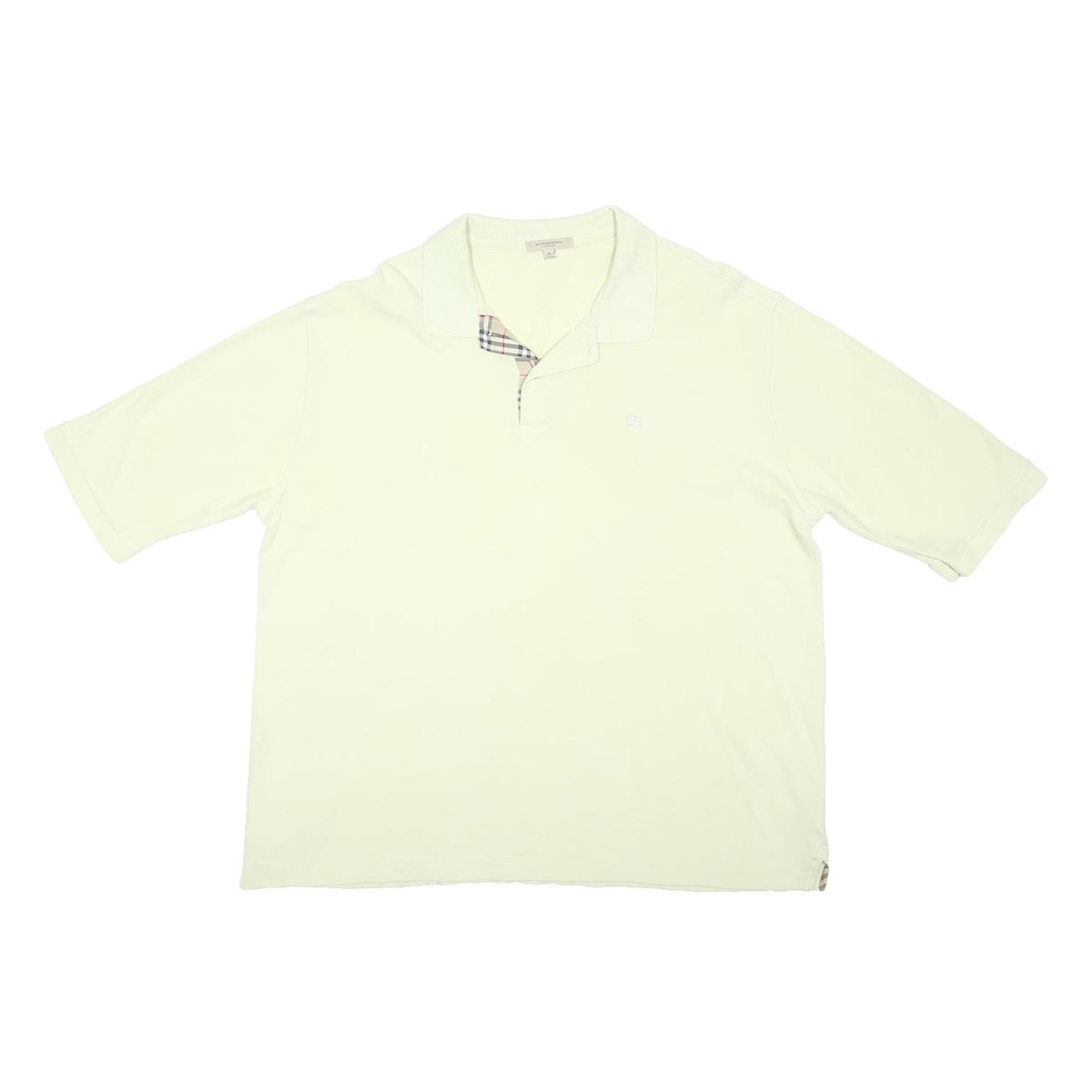 BURBERRY Mens Cream Polo Shirt L Cotton Blend Classic Check Detail Casual
