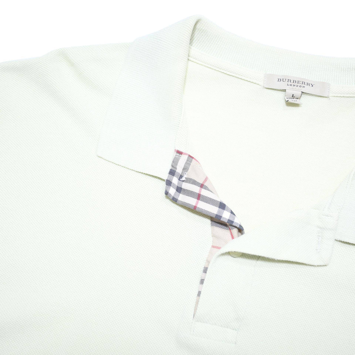 BURBERRY Mens Cream Polo Shirt L Cotton Blend Classic Check Detail Casual