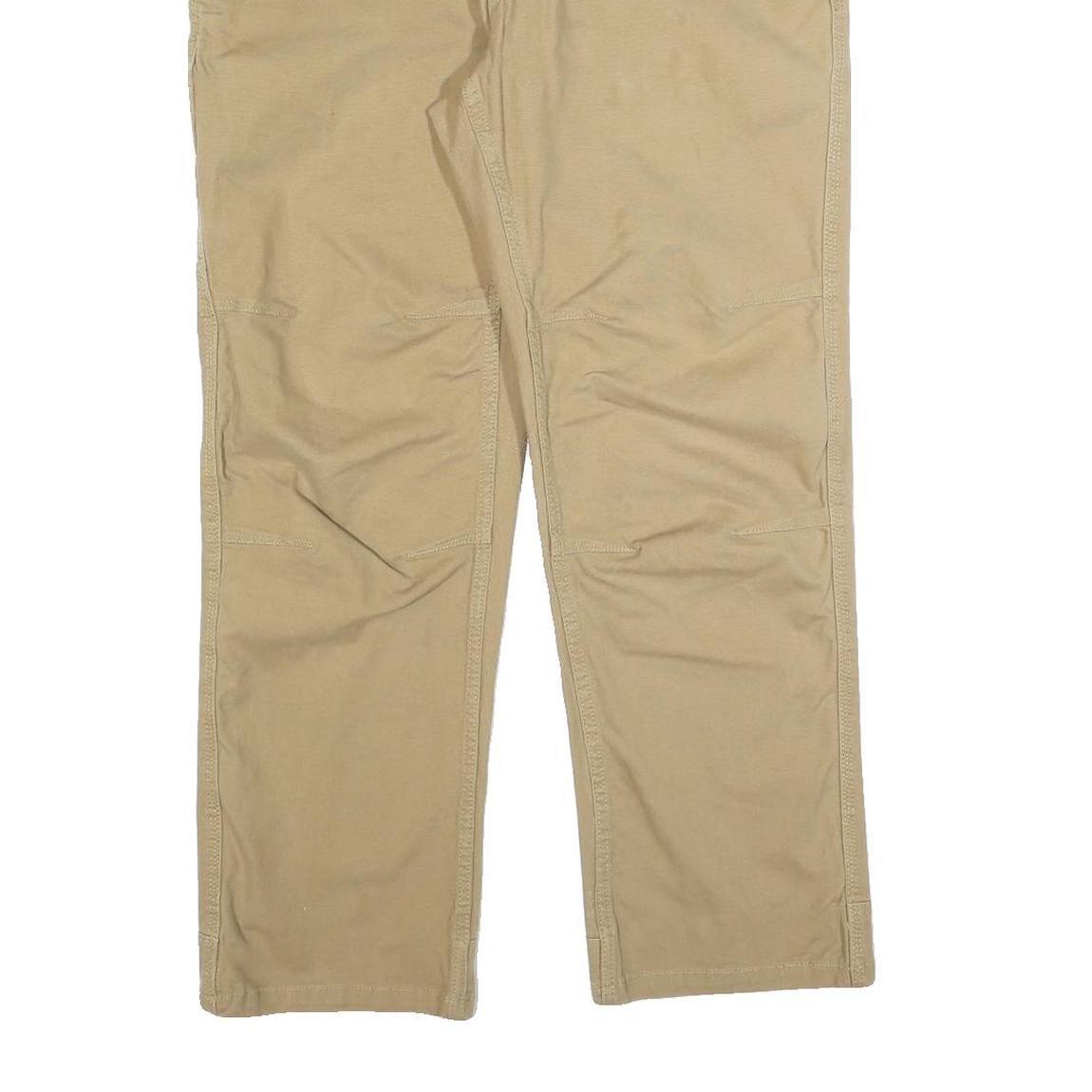 EDDIE BAUER Mens Cotton Blend Beige Relaxed Straight Trousers W36 L30 Casual Zip