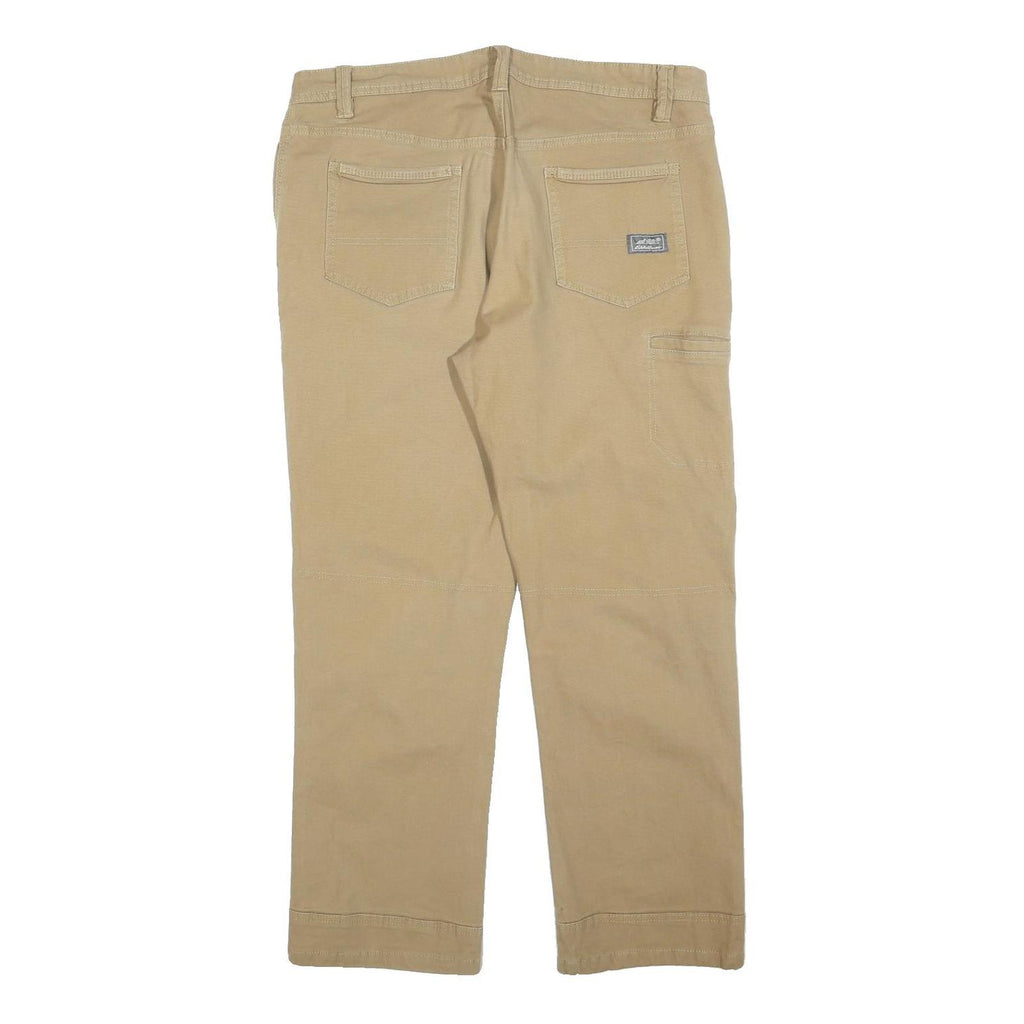 EDDIE BAUER Mens Cotton Blend Beige Relaxed Straight Trousers W36 L30 Casual Zip