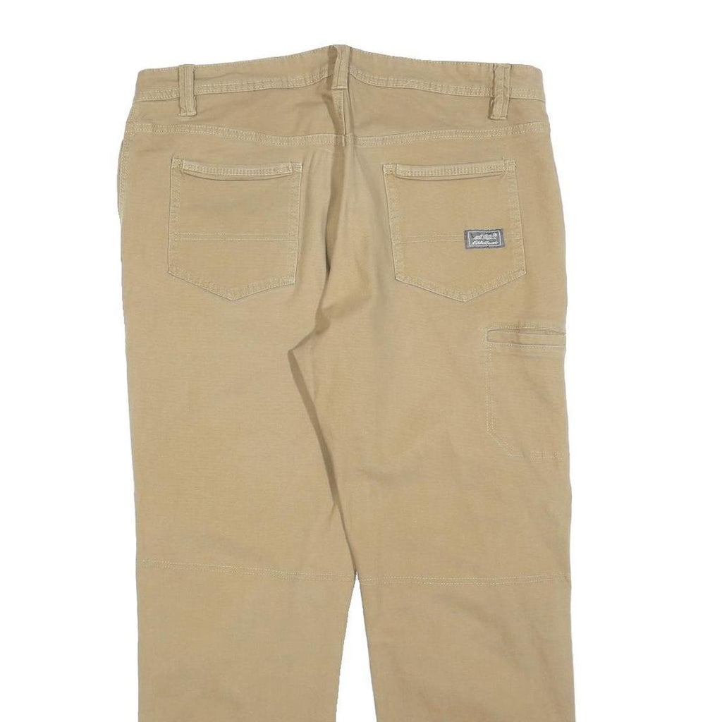EDDIE BAUER Mens Cotton Blend Beige Relaxed Straight Trousers W36 L30 Casual Zip