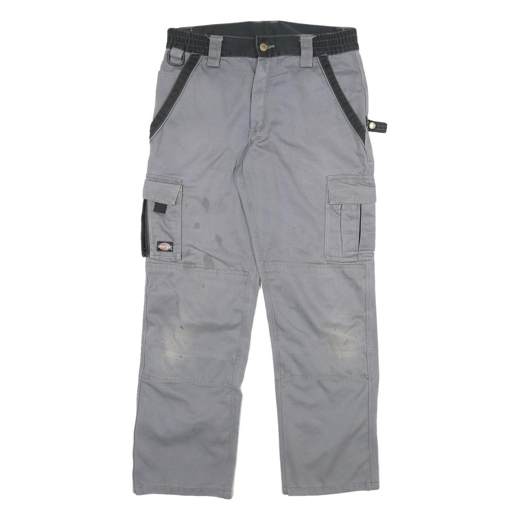 DICKIES Mens Cotton Blend Grey & Black Workwear Regular Straight Trousers W32