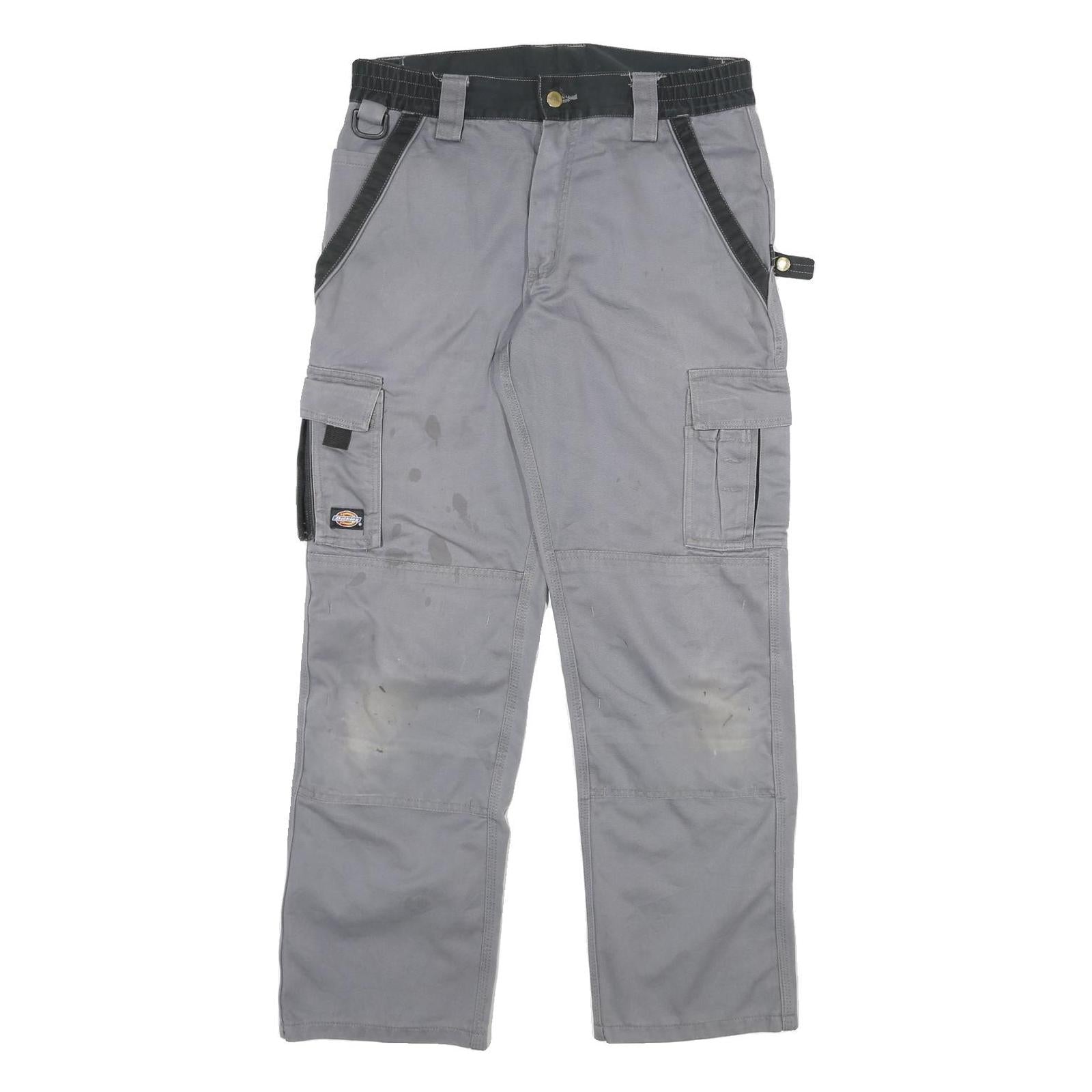 DICKIES Mens Cotton Blend Grey & Black Workwear Regular Straight Trousers W32