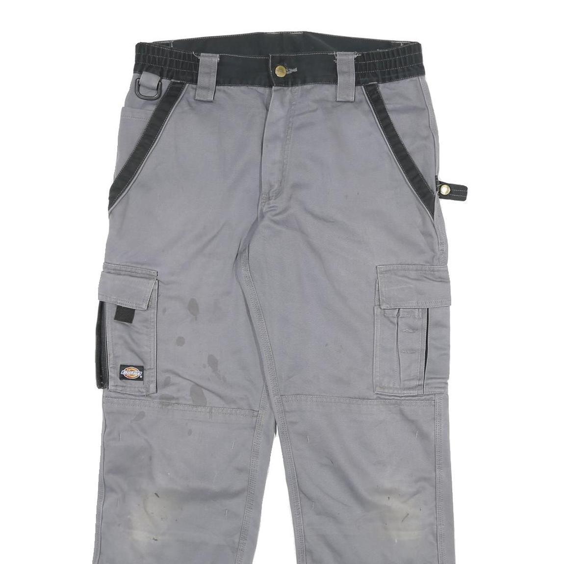 DICKIES Mens Cotton Blend Grey & Black Workwear Regular Straight Trousers W32