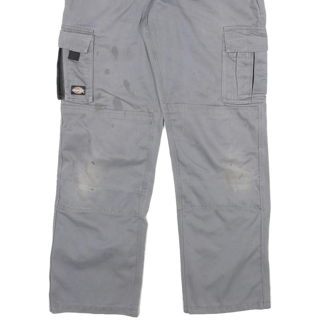 DICKIES Mens Cotton Blend Grey & Black Workwear Regular Straight Trousers W32