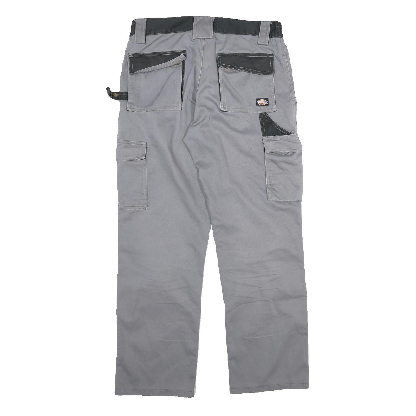 DICKIES Mens Cotton Blend Grey & Black Workwear Regular Straight Trousers W32