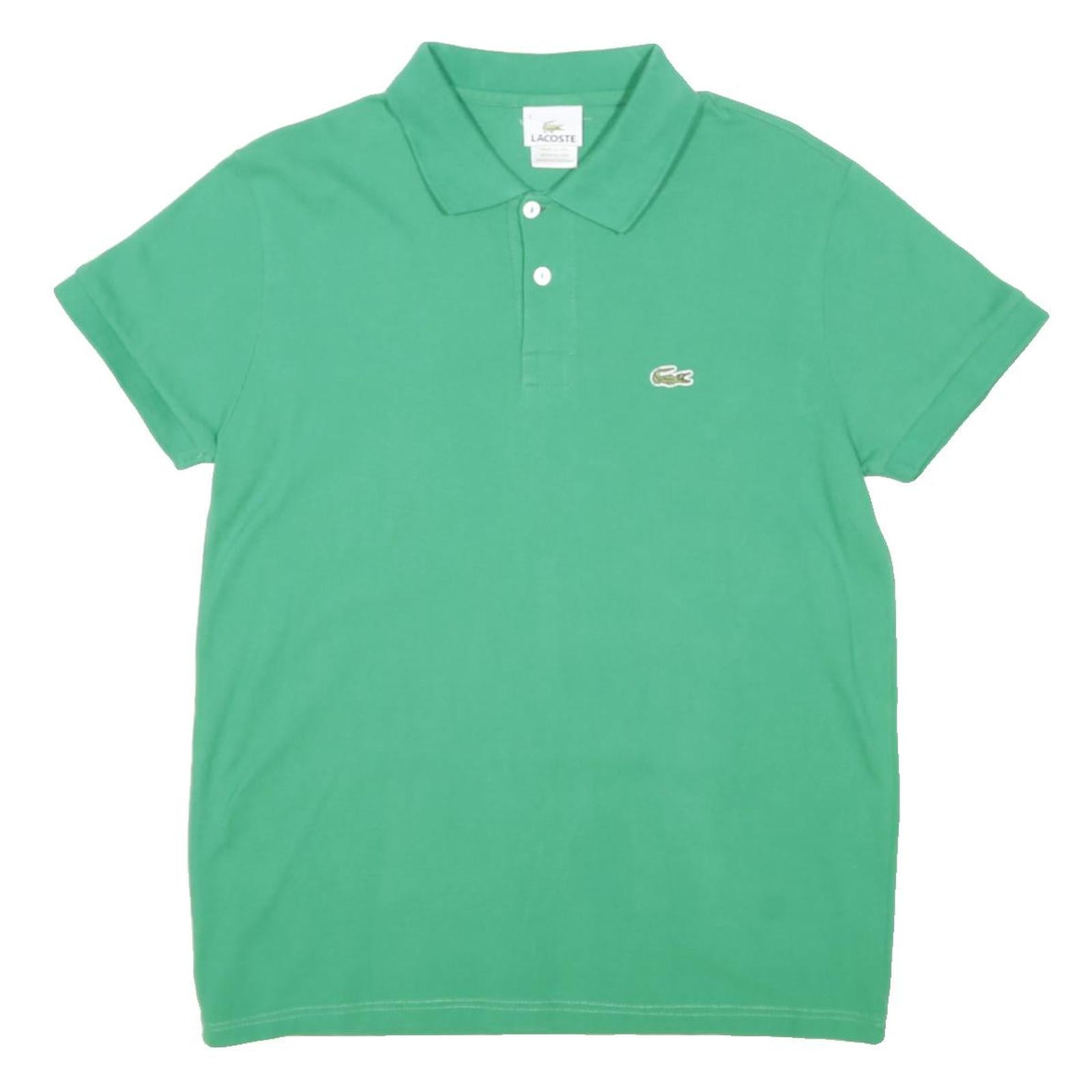 LACOSTE Womens Green Short Sleeve Plain Polo Shirt L Classic Cotton Blend