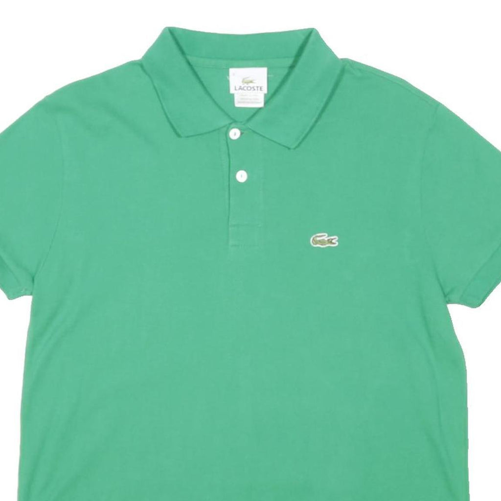 LACOSTE Womens Green Short Sleeve Plain Polo Shirt L Classic Cotton Blend