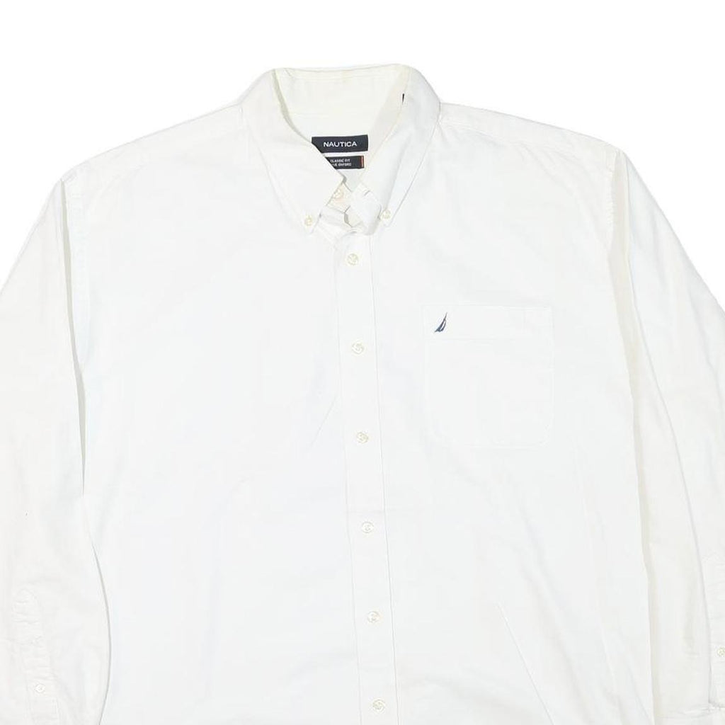 NAUTICA Mens White Button Down Shirt XL Classic Fit Cotton Blend Pocket