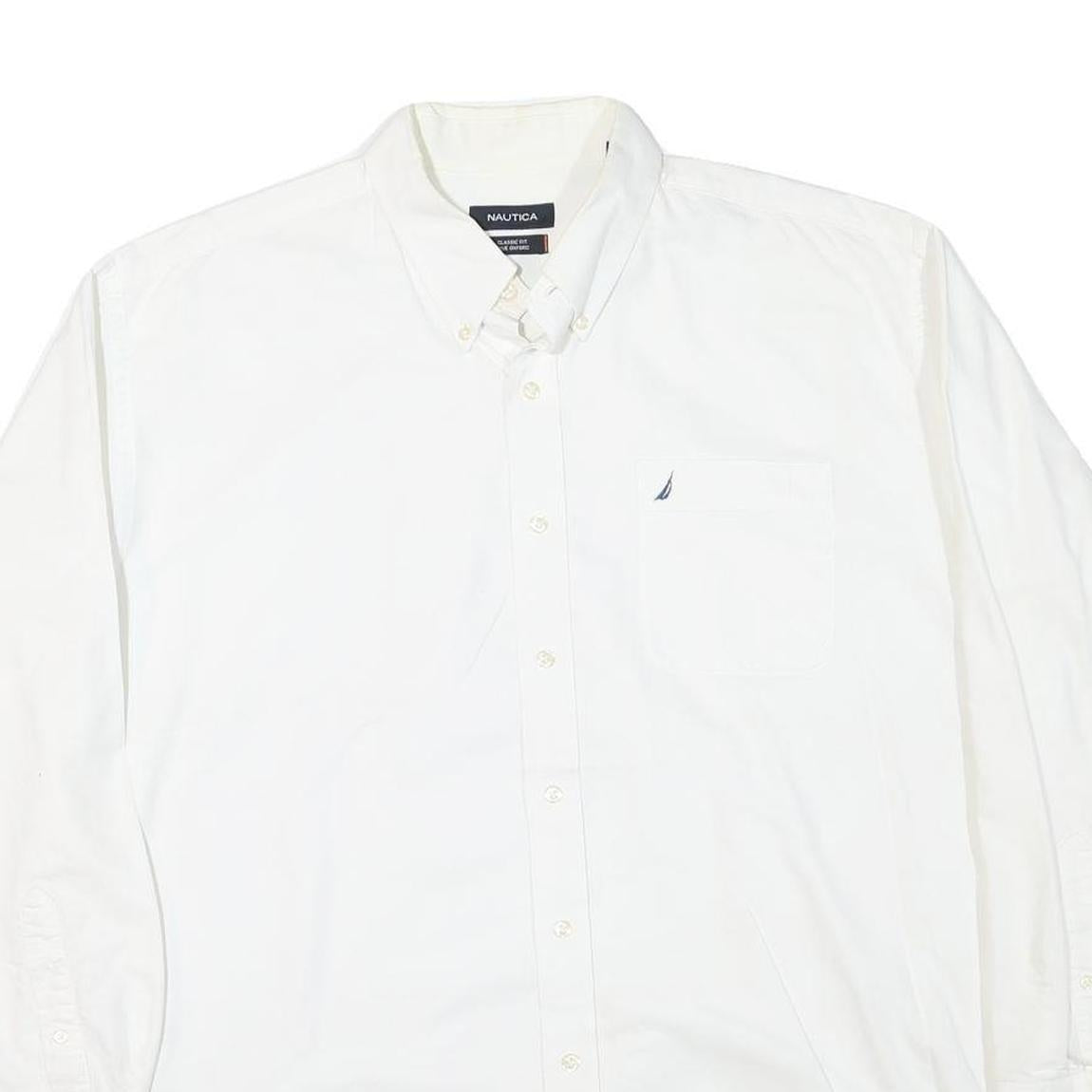 NAUTICA Mens White Button Down Shirt XL Classic Fit Cotton Blend Pocket