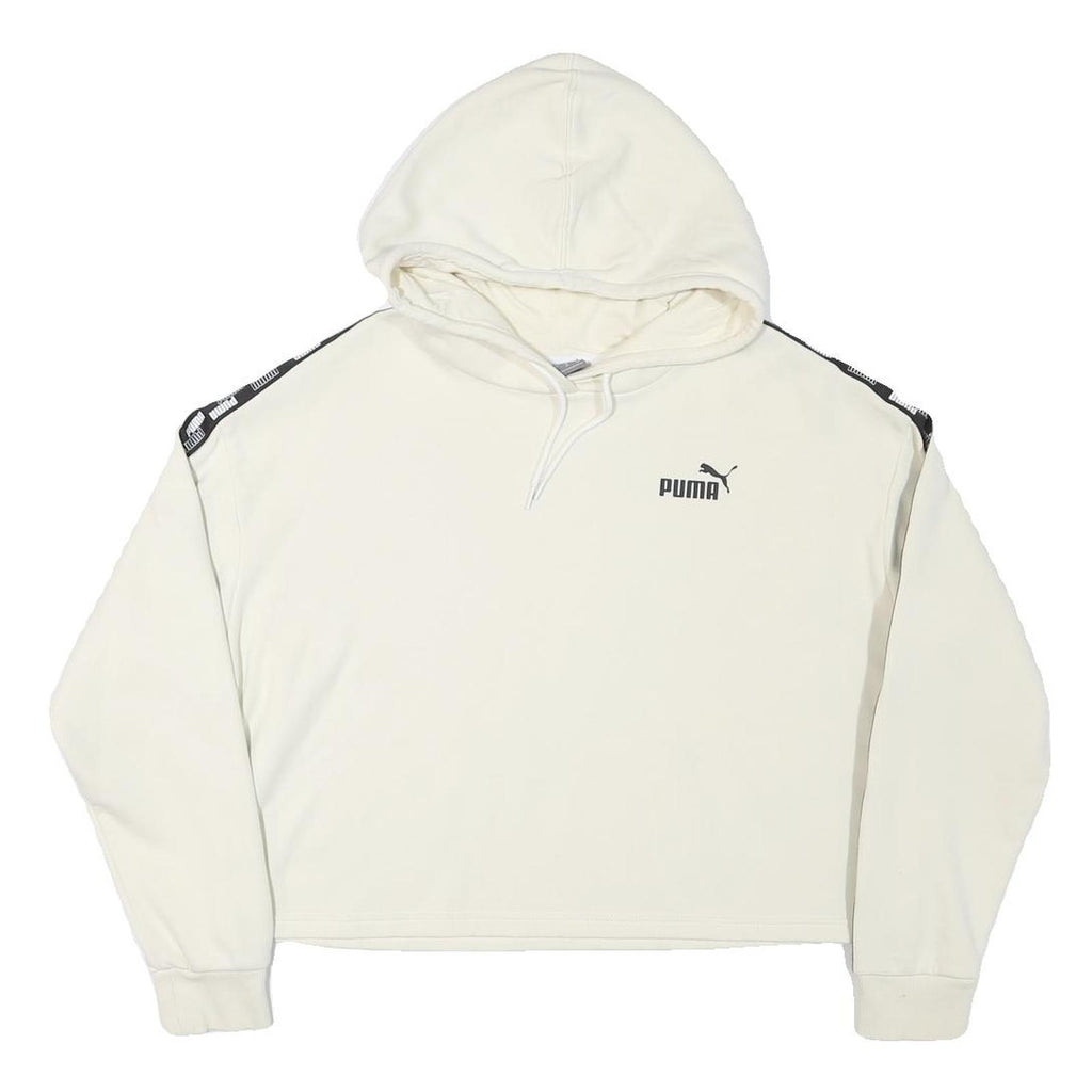 PUMA Womens Cream Hoodie M Cotton Blend Crop Top Sport Casual