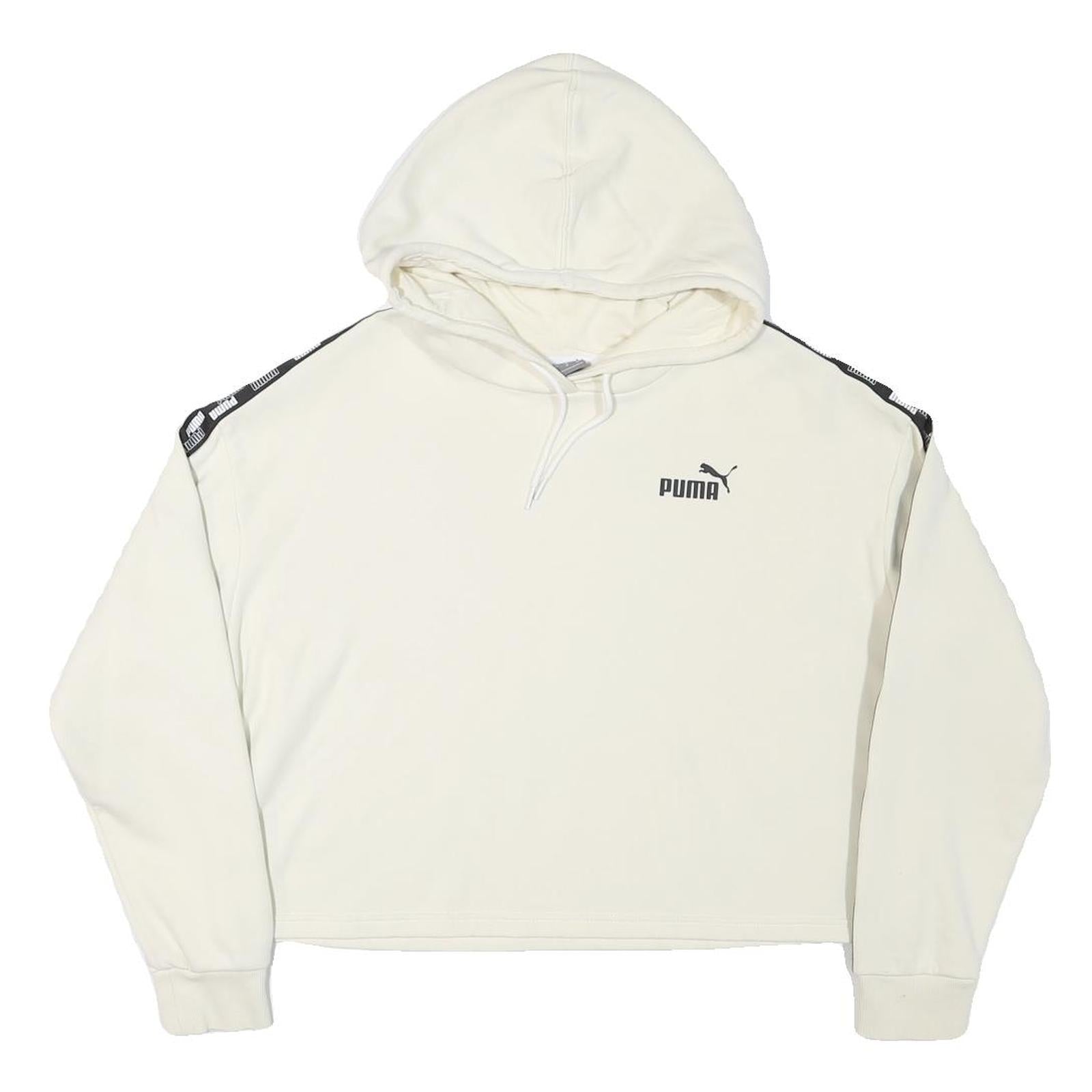 PUMA Womens Cream Hoodie M Cotton Blend Crop Top Sport Casual