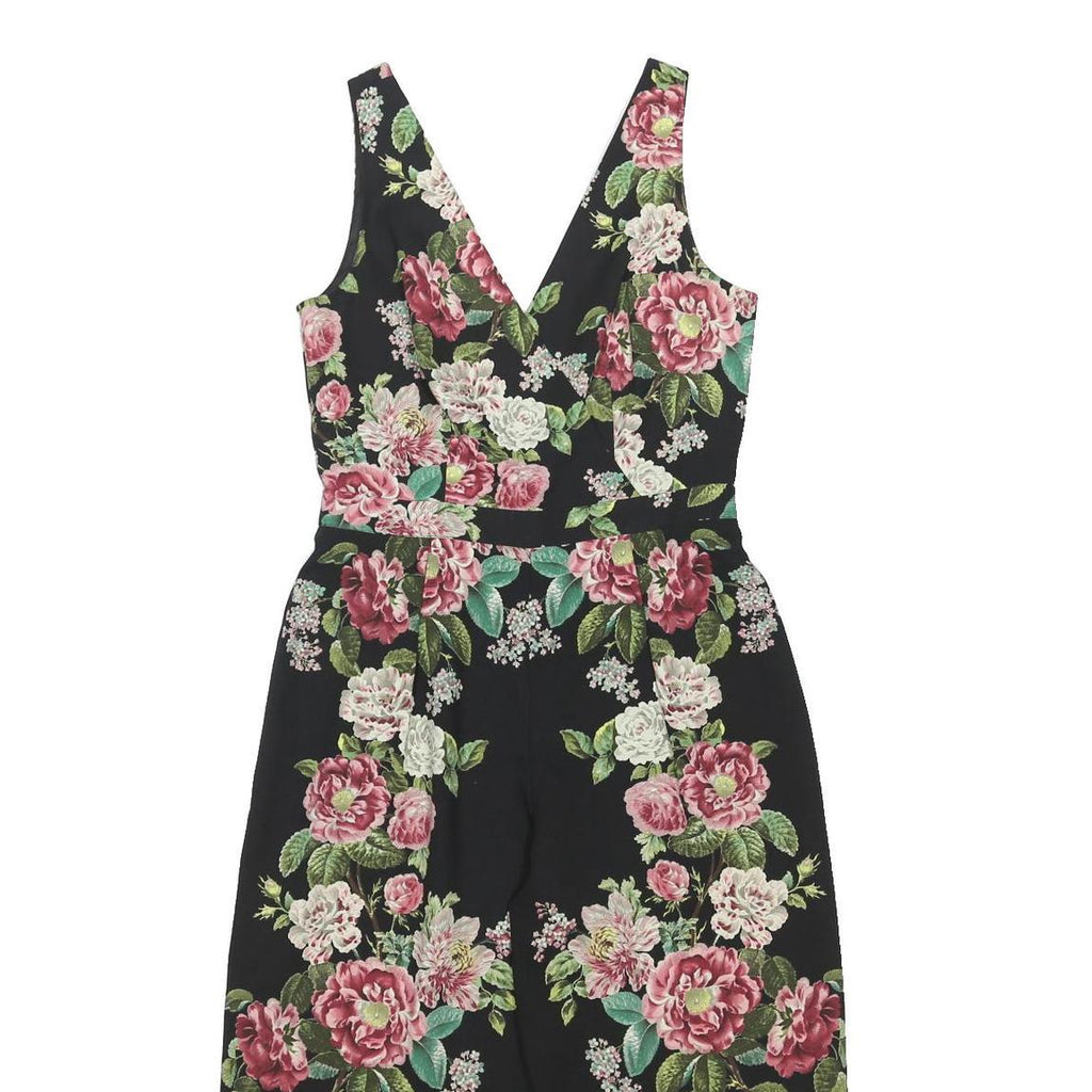 OASIS Womens Black & Pink Floral Playsuit Sleeveless V-Neck Culotte M