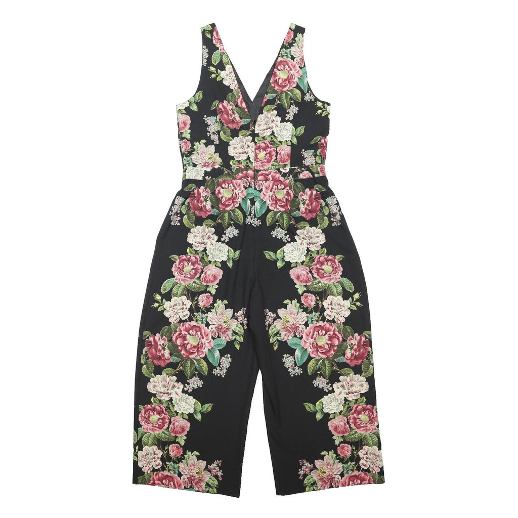 OASIS Womens Black & Pink Floral Playsuit Sleeveless V-Neck Culotte M