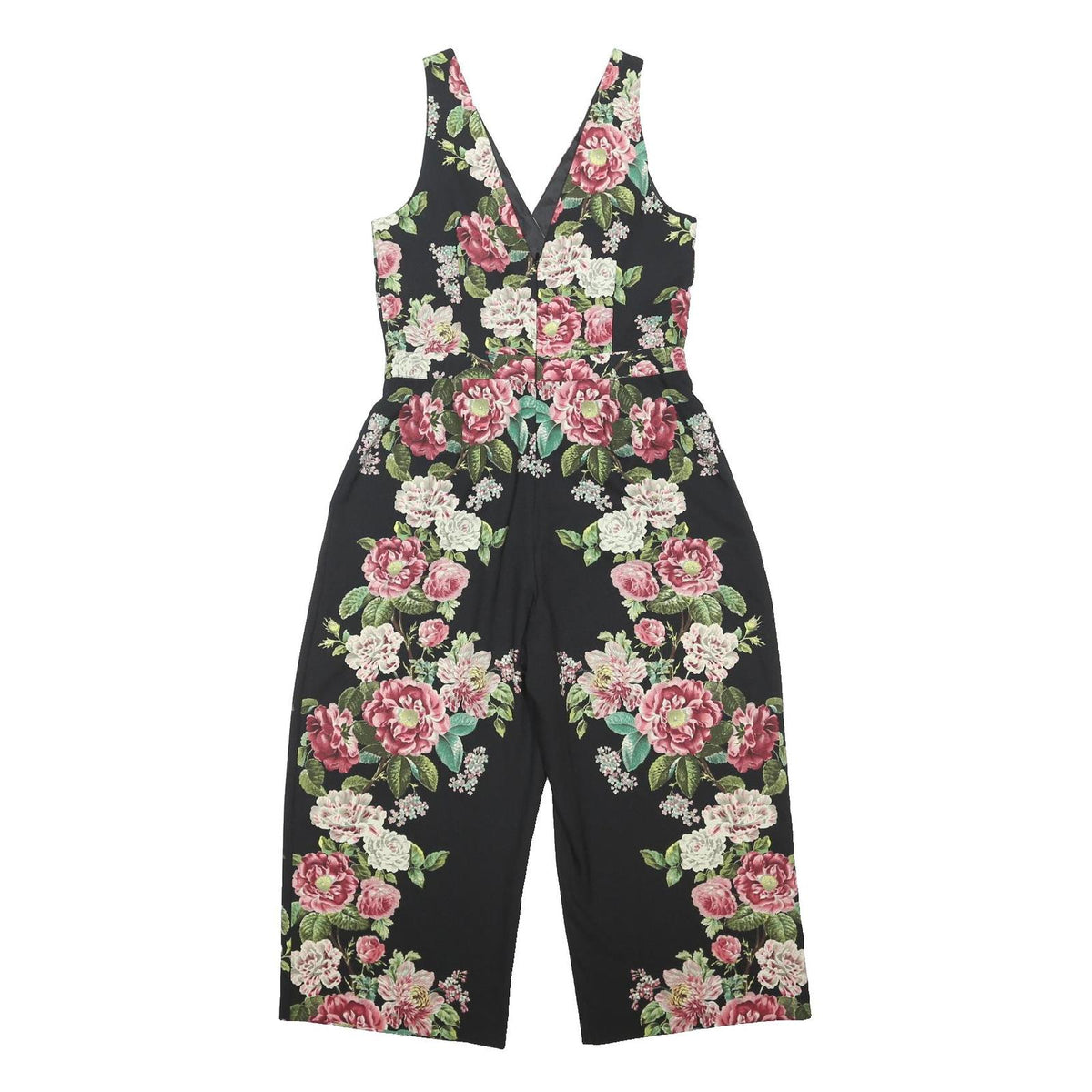 OASIS Womens Black & Pink Floral Playsuit Sleeveless V-Neck Culotte M