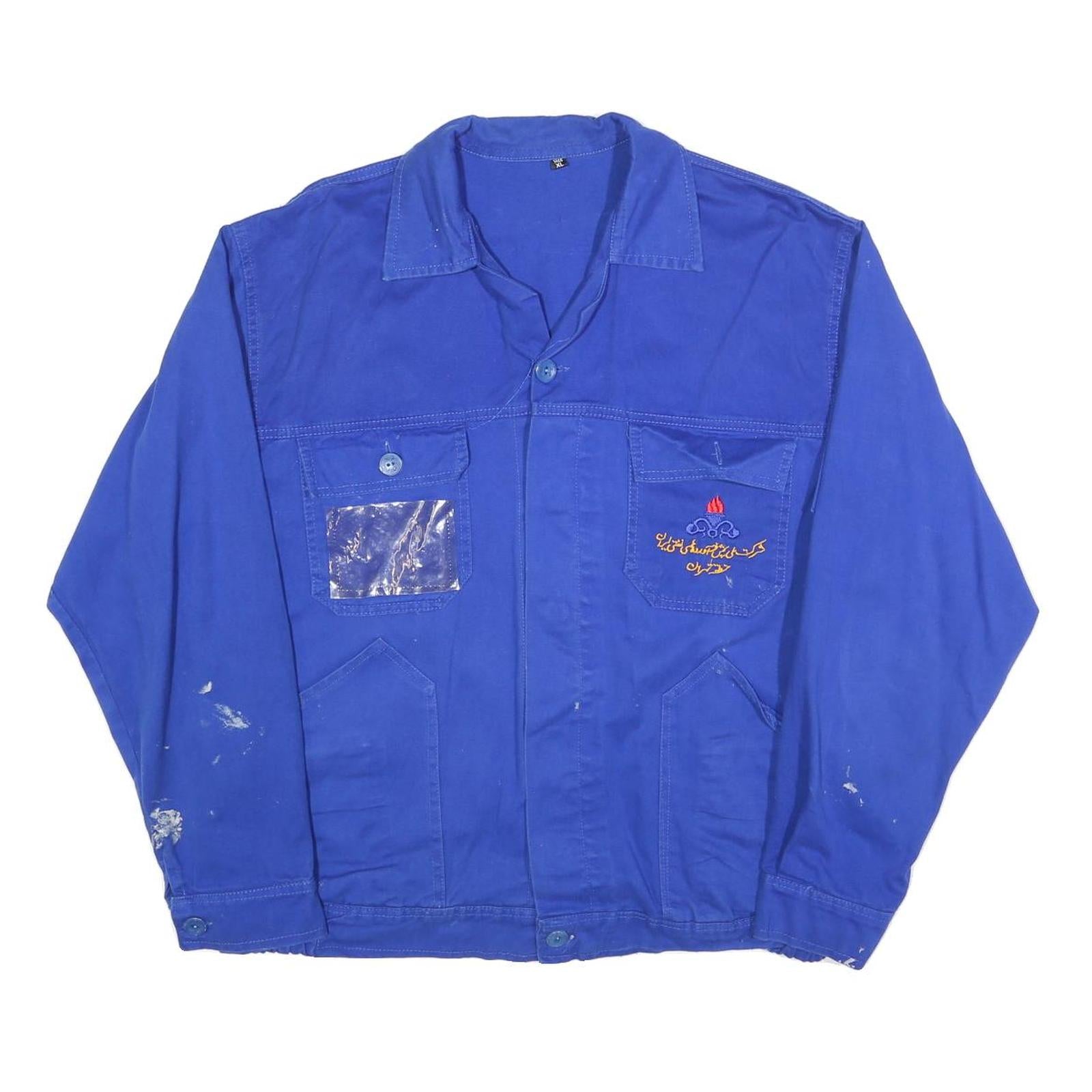 Mens Blue Workwear Button Jacket XL Cotton Plain Utility Casual Durable