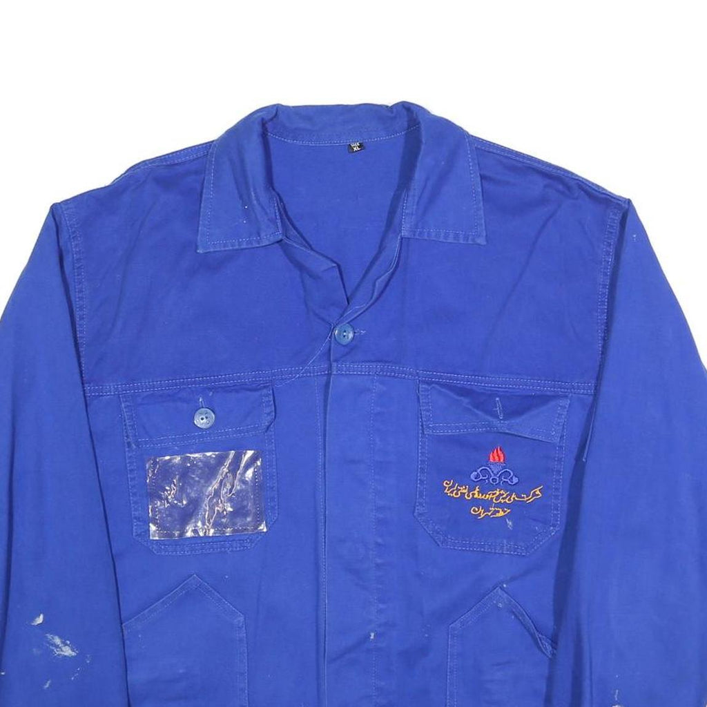 Mens Blue Workwear Button Jacket XL Cotton Plain Utility Casual Durable