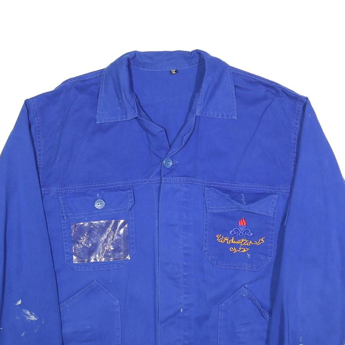 Mens Blue Workwear Button Jacket XL Cotton Plain Utility Casual Durable