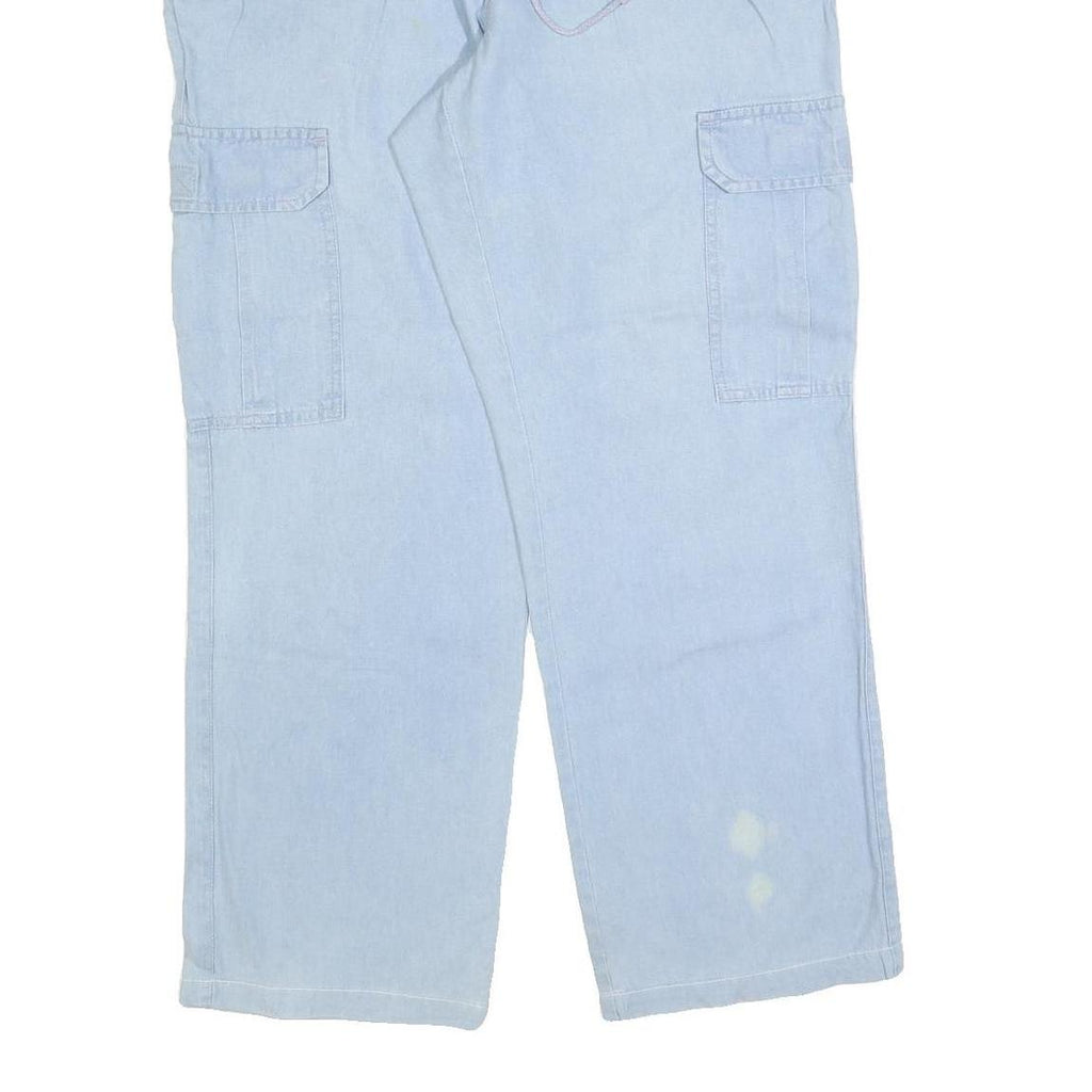 Womens Relaxed Light Blue Cotton Blend Trousers W40 L30 Cargo Drawstring Waist