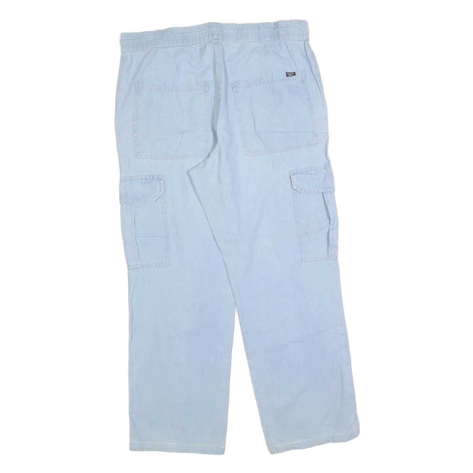Womens Relaxed Light Blue Cotton Blend Trousers W40 L30 Cargo Drawstring Waist