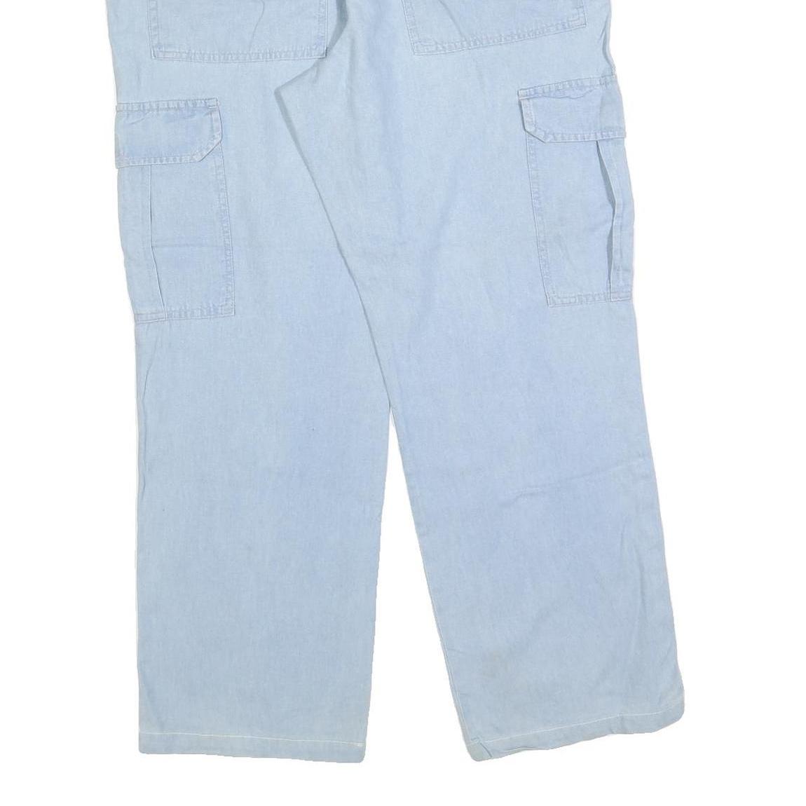 Womens Relaxed Light Blue Cotton Blend Trousers W40 L30 Cargo Drawstring Waist